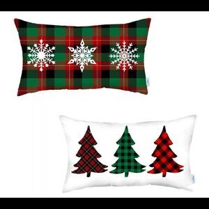 HomeRoots Christmas Plaid Lumbar Pillow Covers Multi - Set of 2